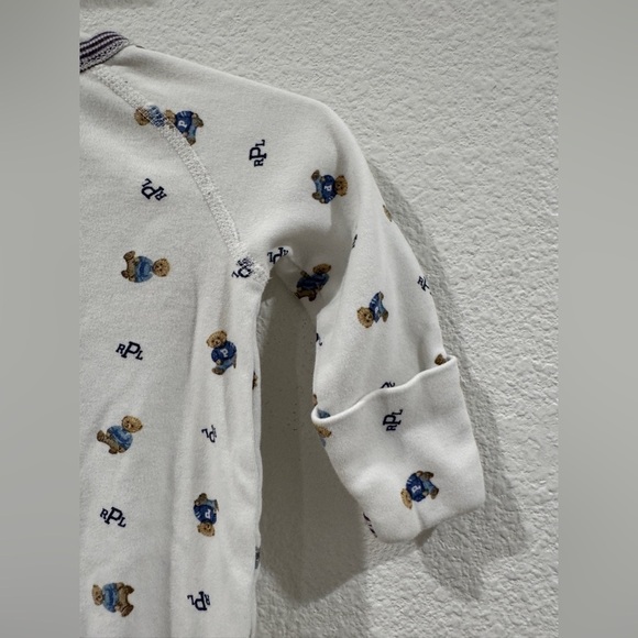 Ralph Lauren Polo Bear Cotton Footed White Striped Logo Coverall Size 3 Months - Picture 12 of 15